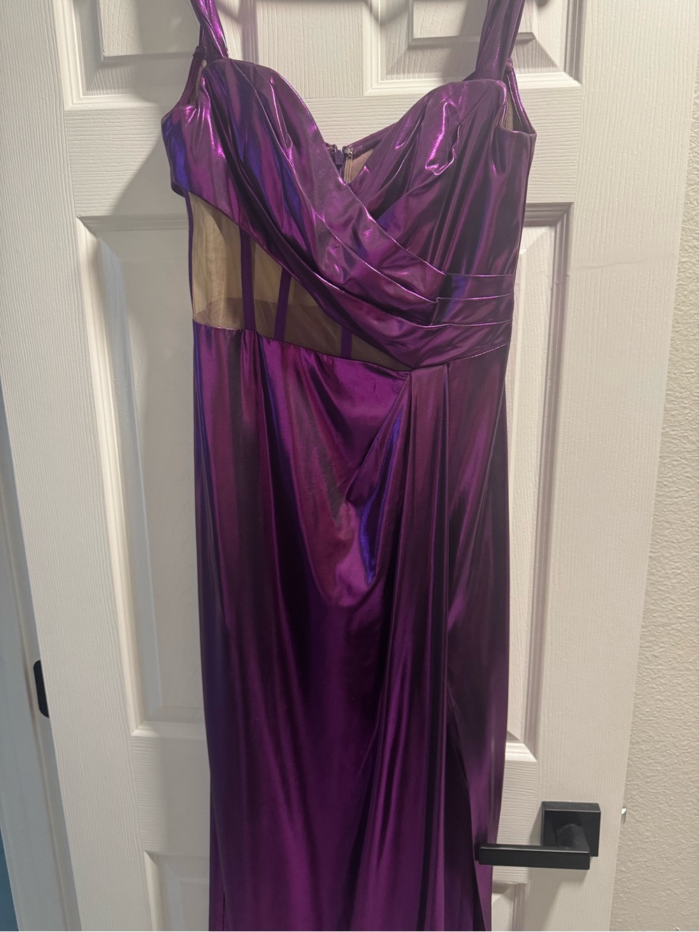 Shimmering Purple Prom Gown with Draped Bodice